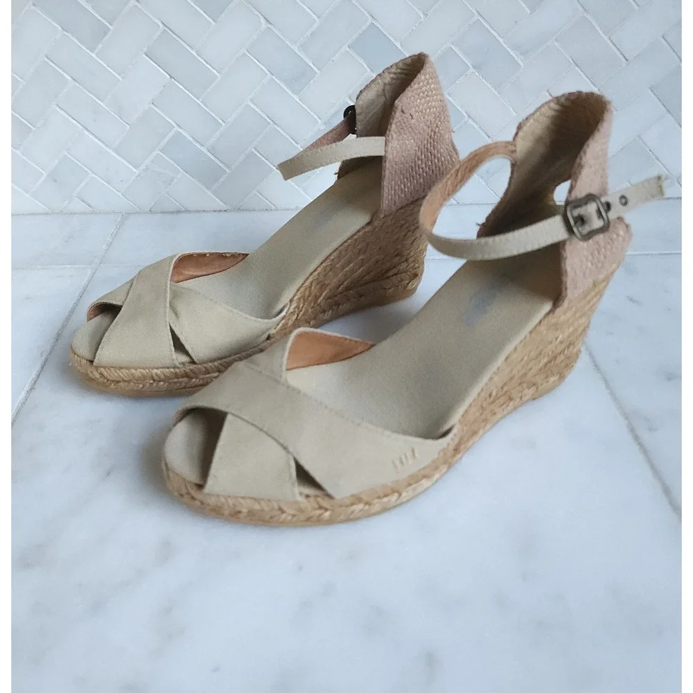 Viscata Aiguablava Espadrille Wedge Sandals Women US 7 Beige Canvas Ankle Strap